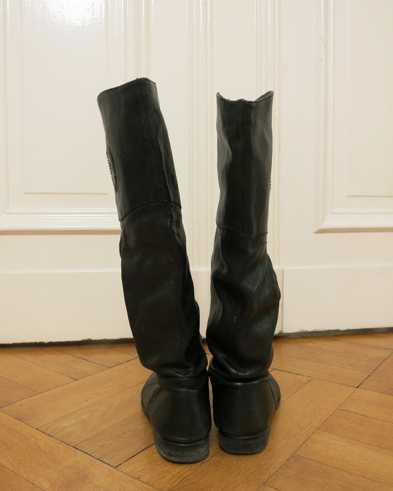 Black leather riding boots