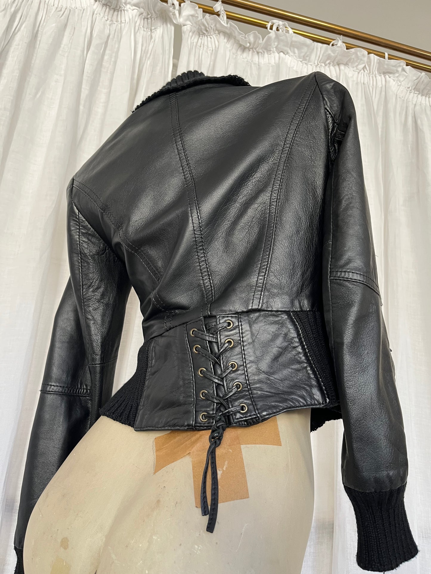 black leather jacket with lacing