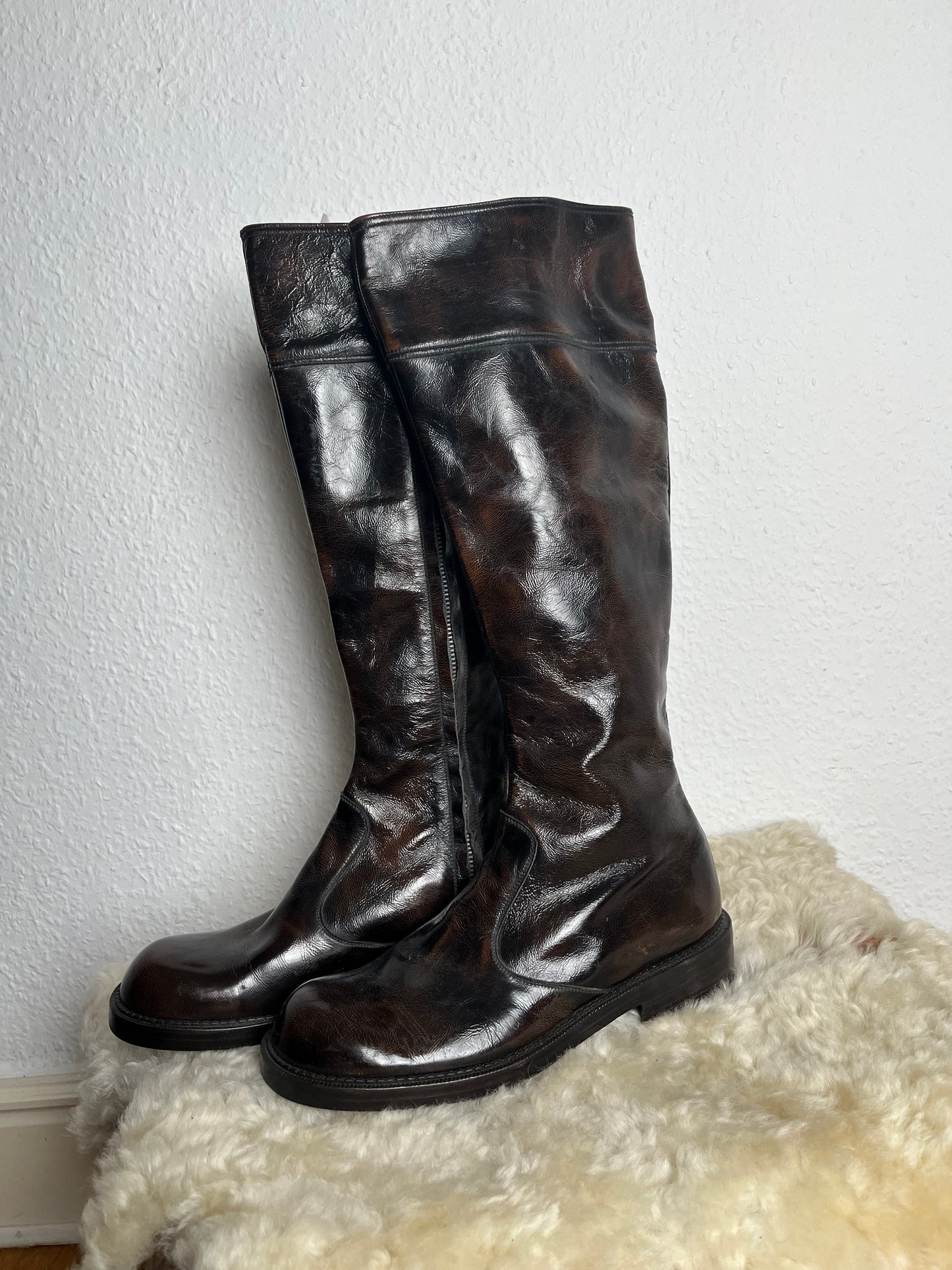 Brown leather boots