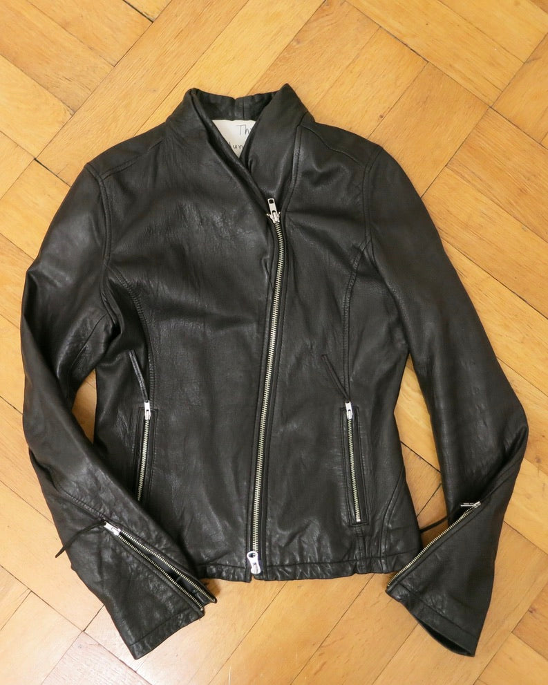 Asymmetrical leather jacket