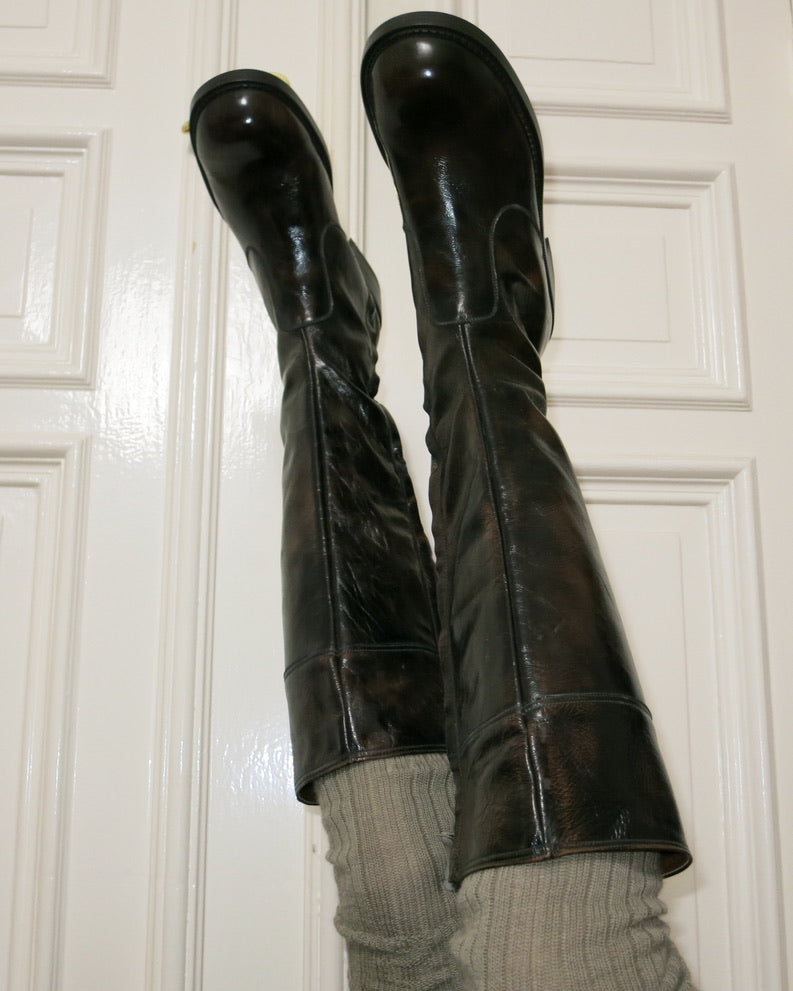 Brown leather boots