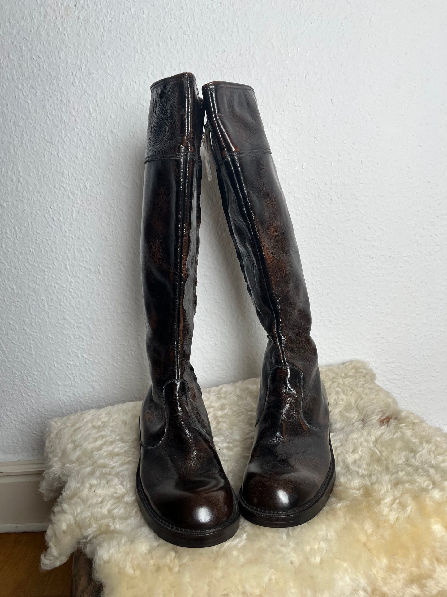 Brown leather boots