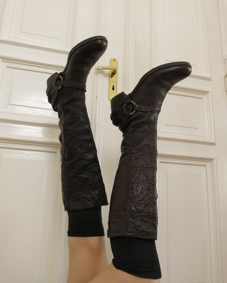 Brown leather boots