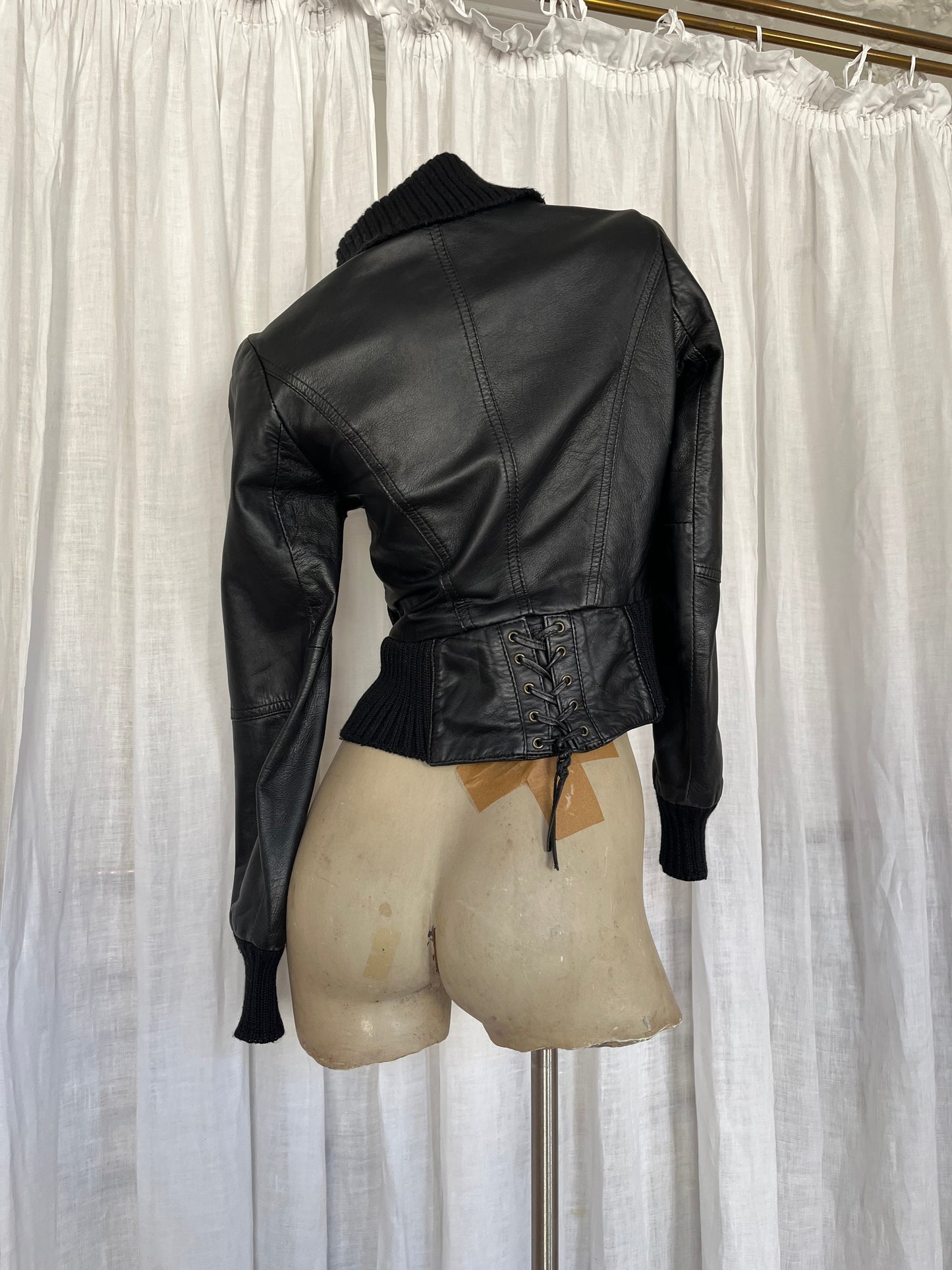 black leather jacket with lacing