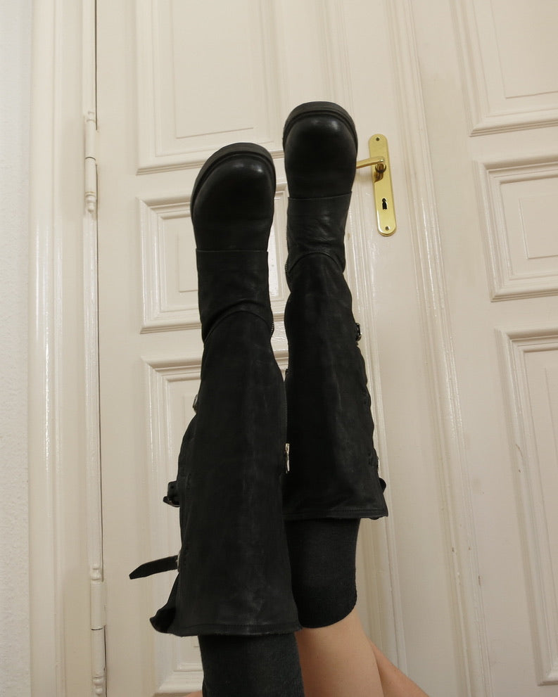 Black leather boots