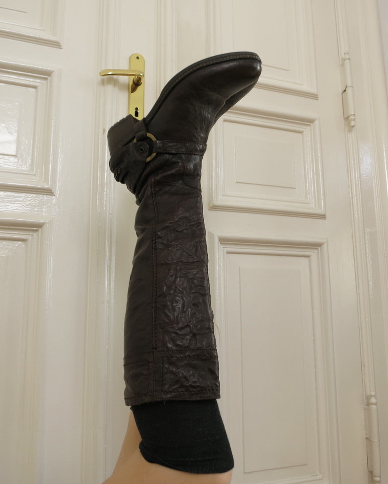 Brown leather boots