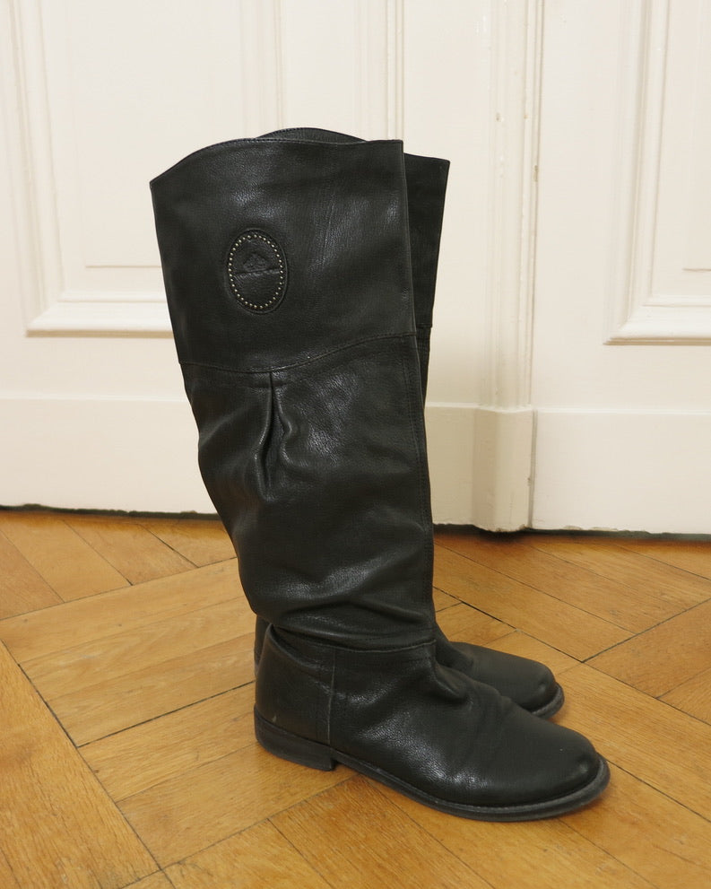 Black leather riding boots
