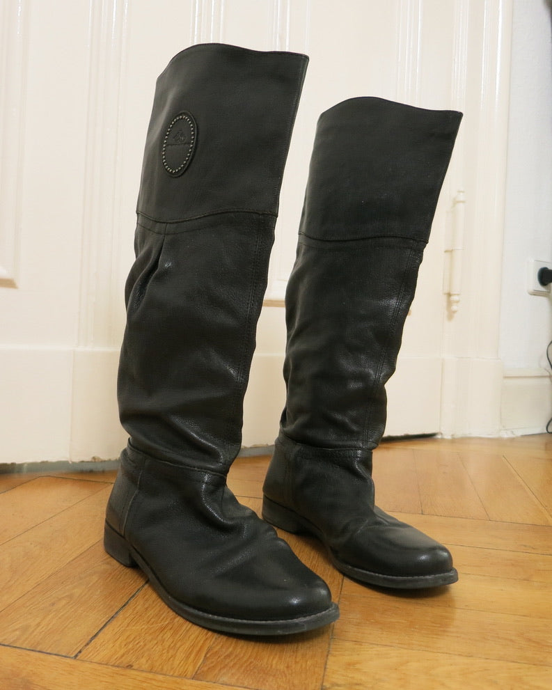 Black leather riding boots