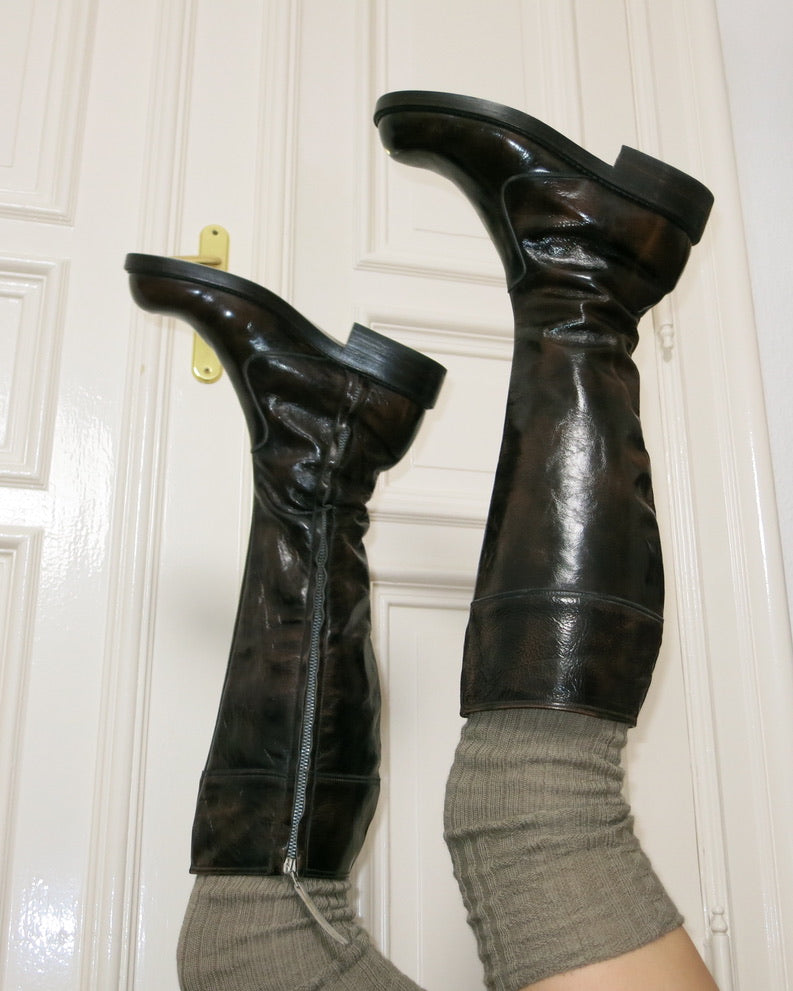 Brown leather boots
