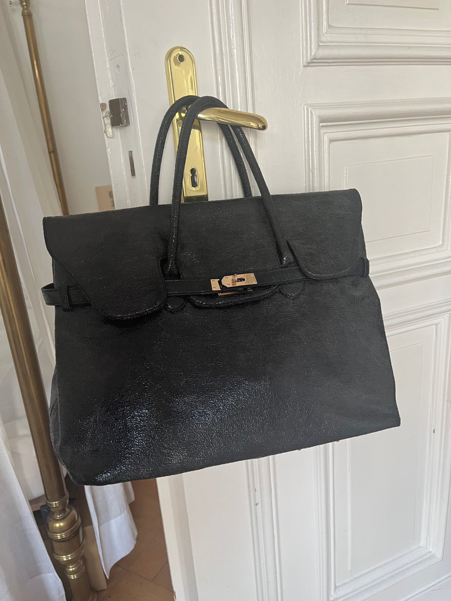 Black metallic “birkin”