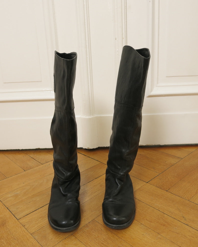 Black leather riding boots
