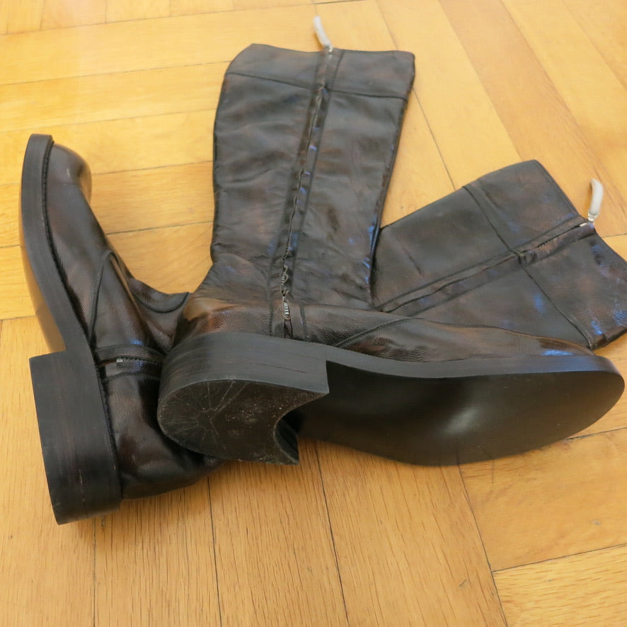 Brown leather boots