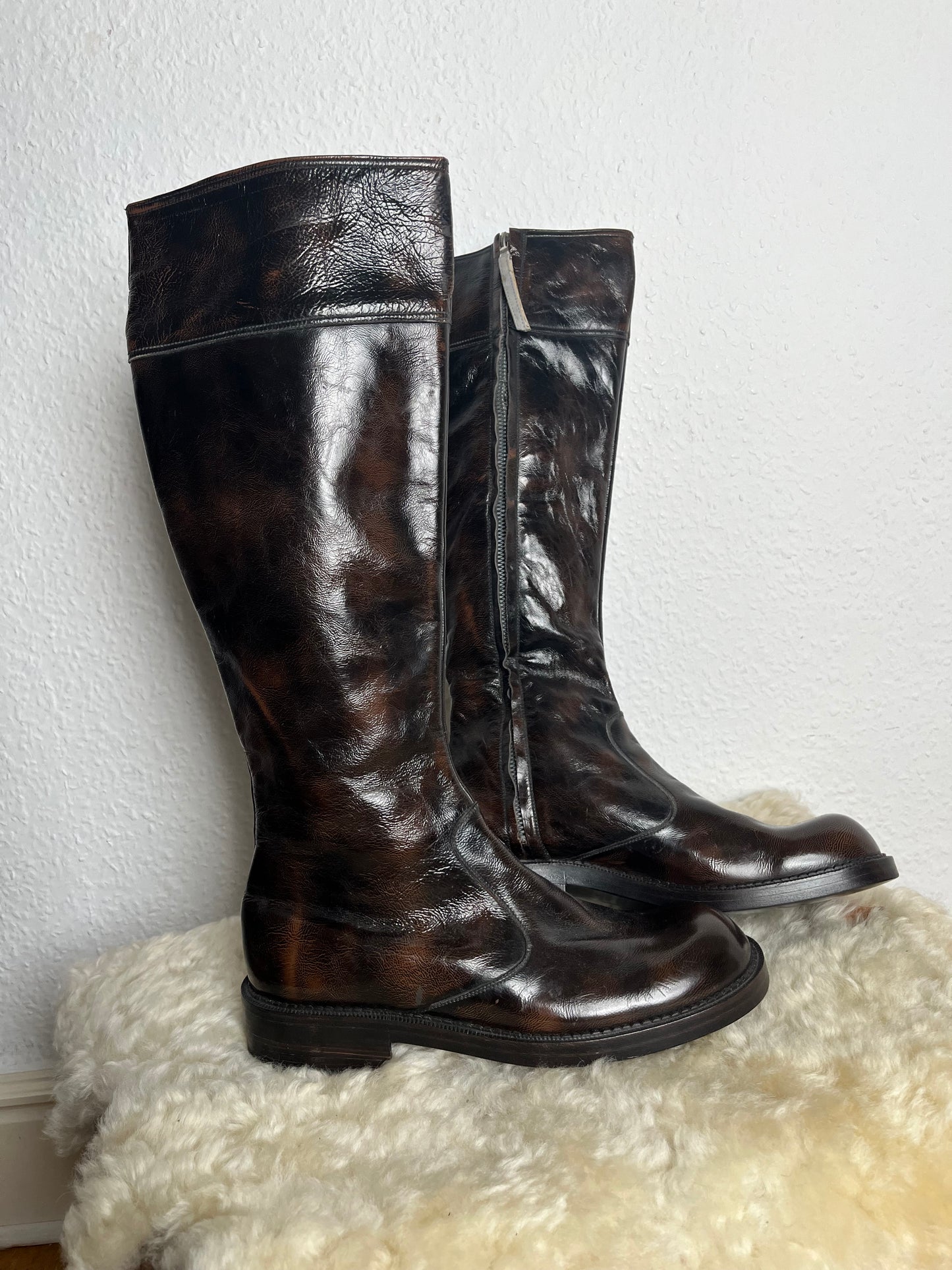 Brown leather boots