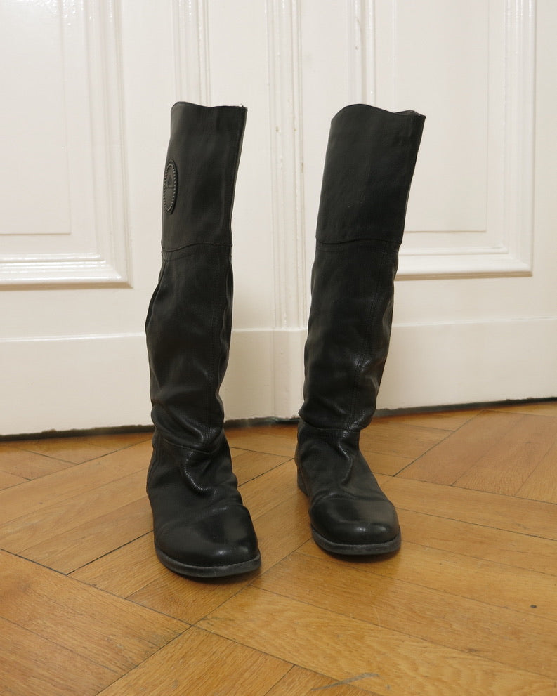 Black leather riding boots