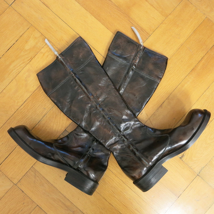 Brown leather boots