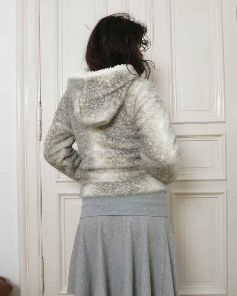 Faux fur spotted seal hoodie