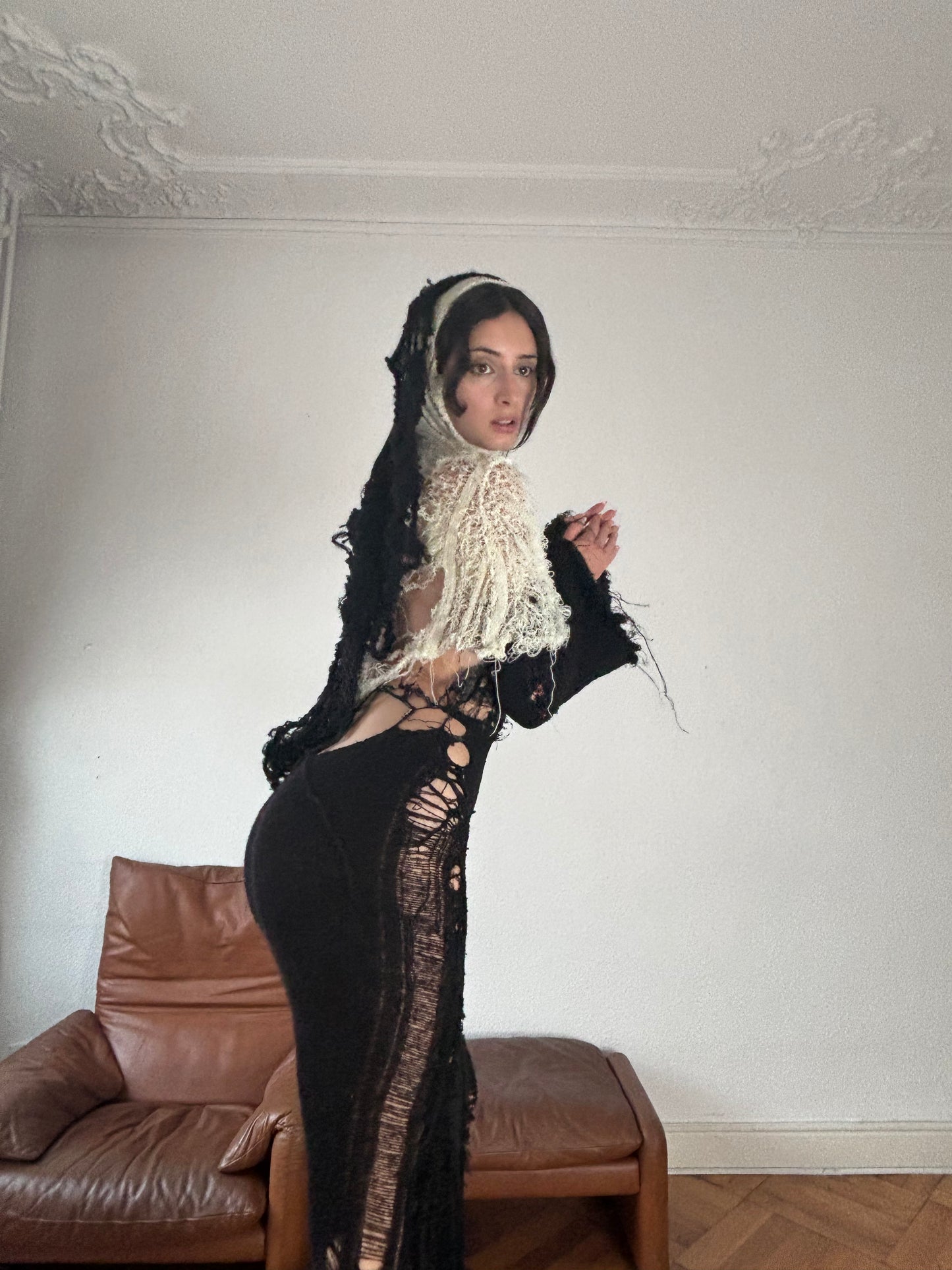 annina mohair distressed nun dress