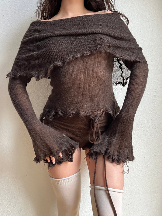 annina “les sœurs” brown mohair monkcore top