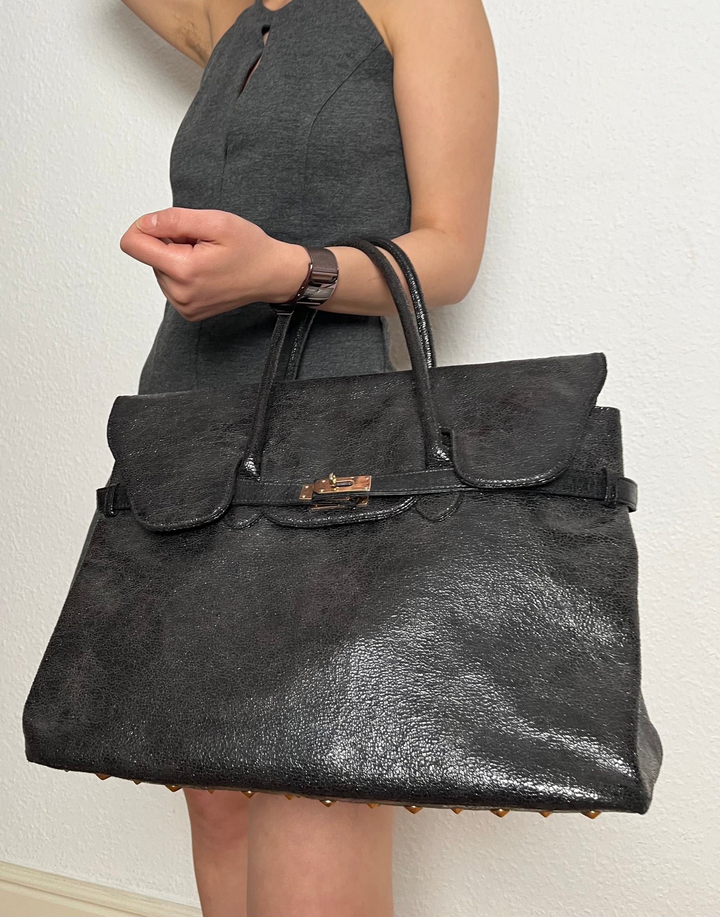 Black metallic “birkin”
