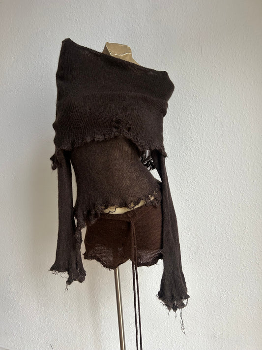 annina “les sœurs” brown mohair monkcore top