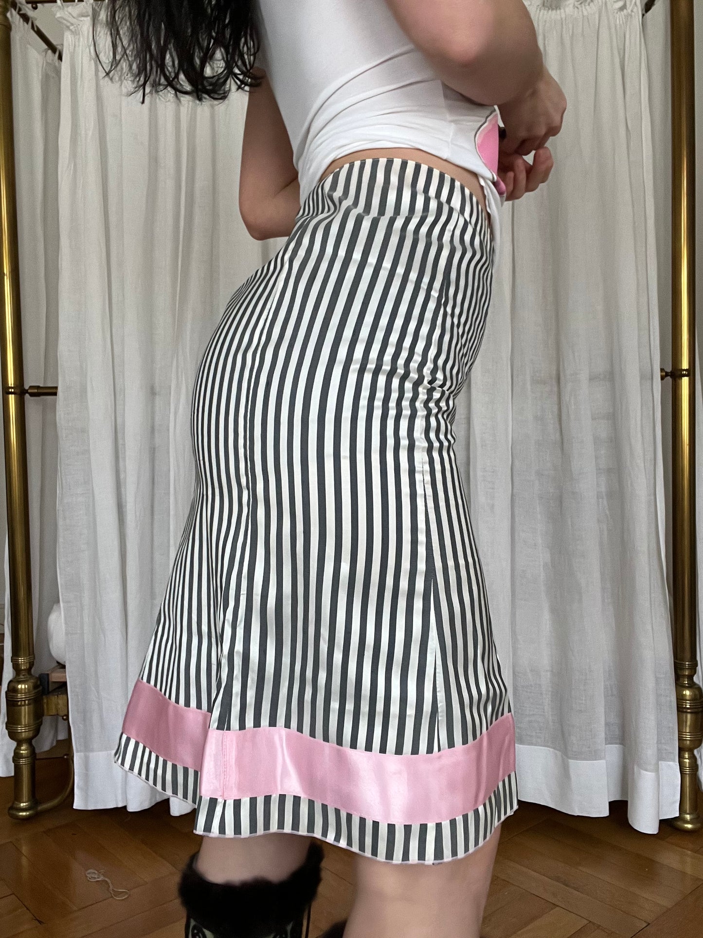 Romantic midi silk skirt