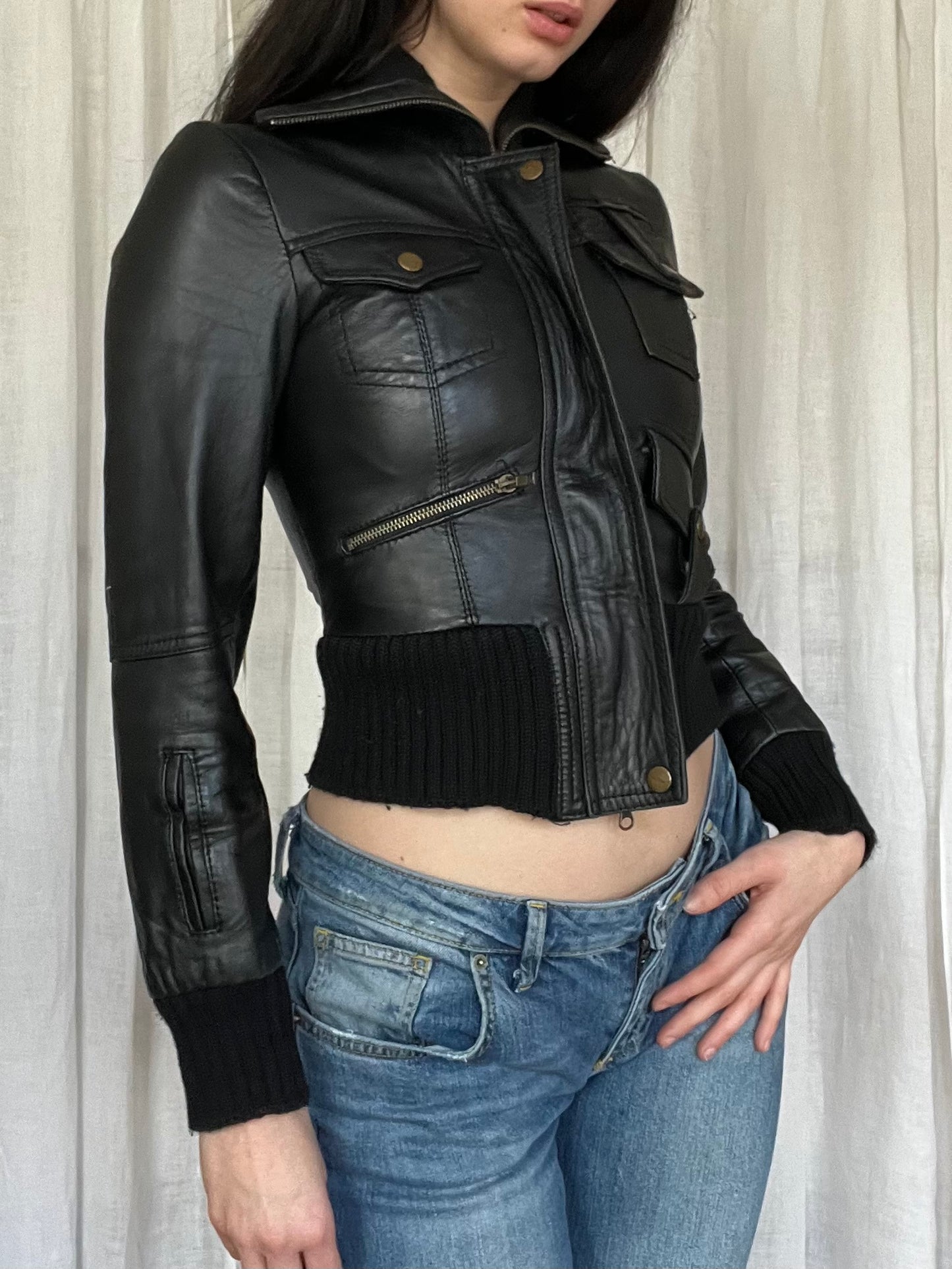black leather jacket with lacing