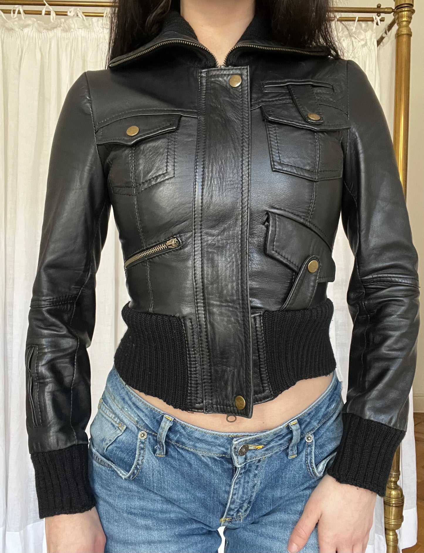 black leather jacket with lacing