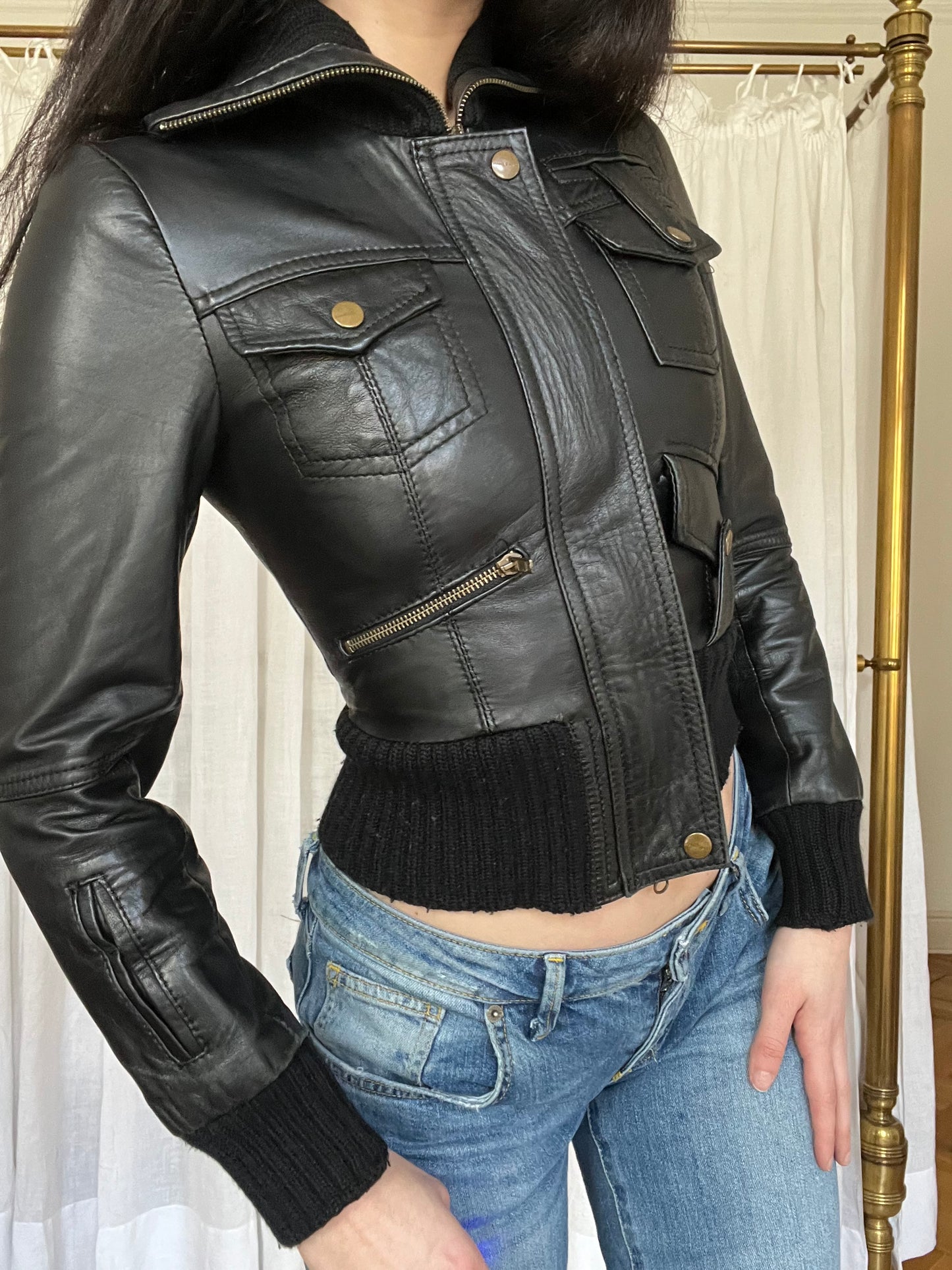 black leather jacket with lacing
