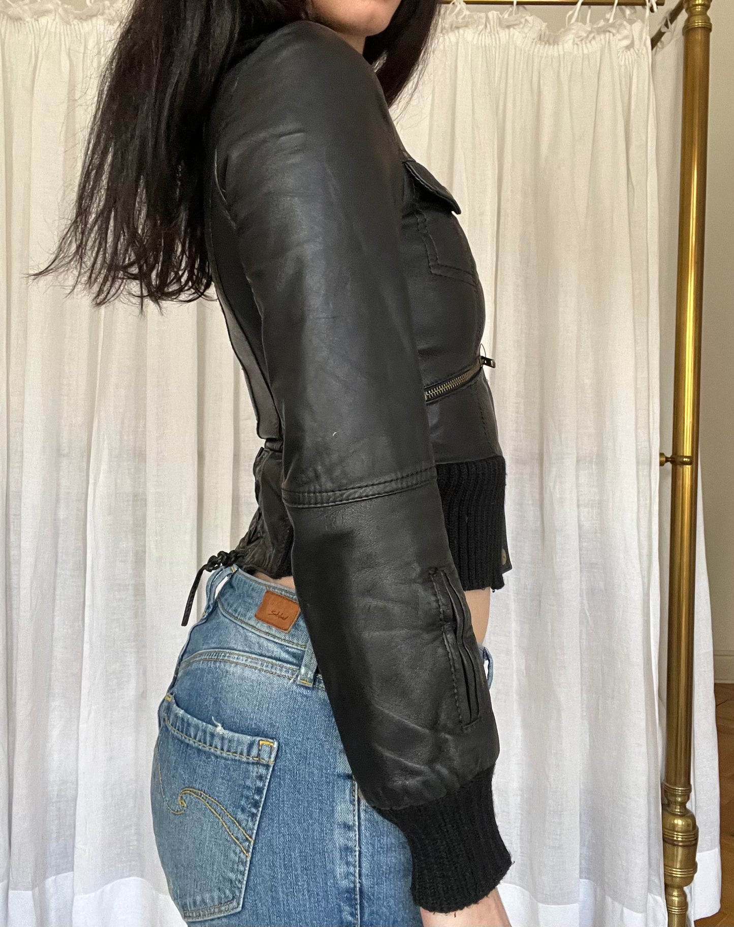 black leather jacket with lacing