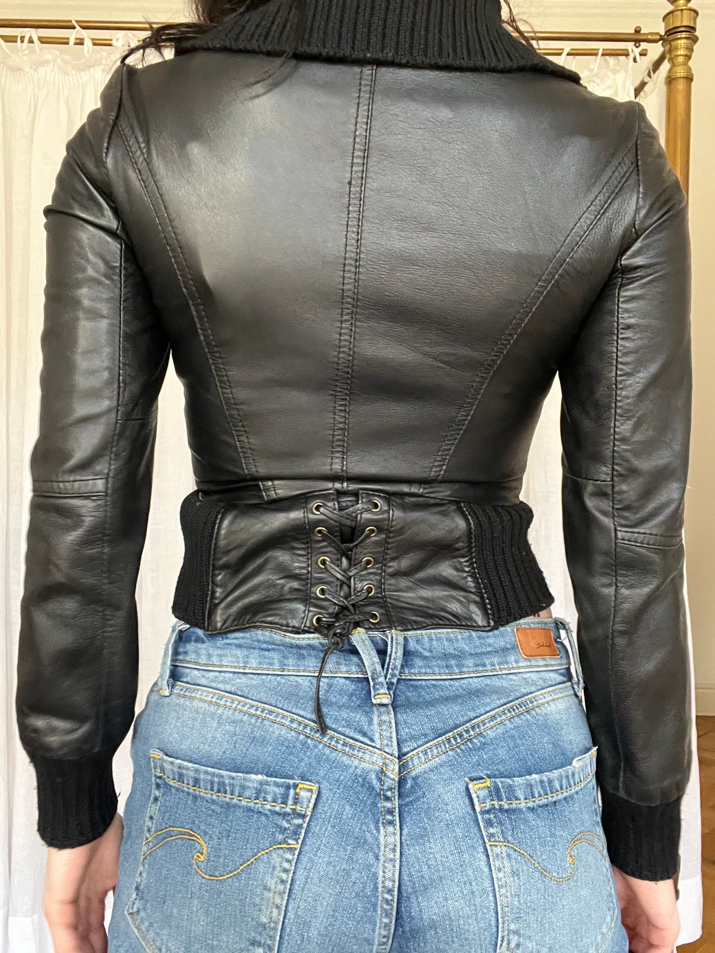 black leather jacket with lacing