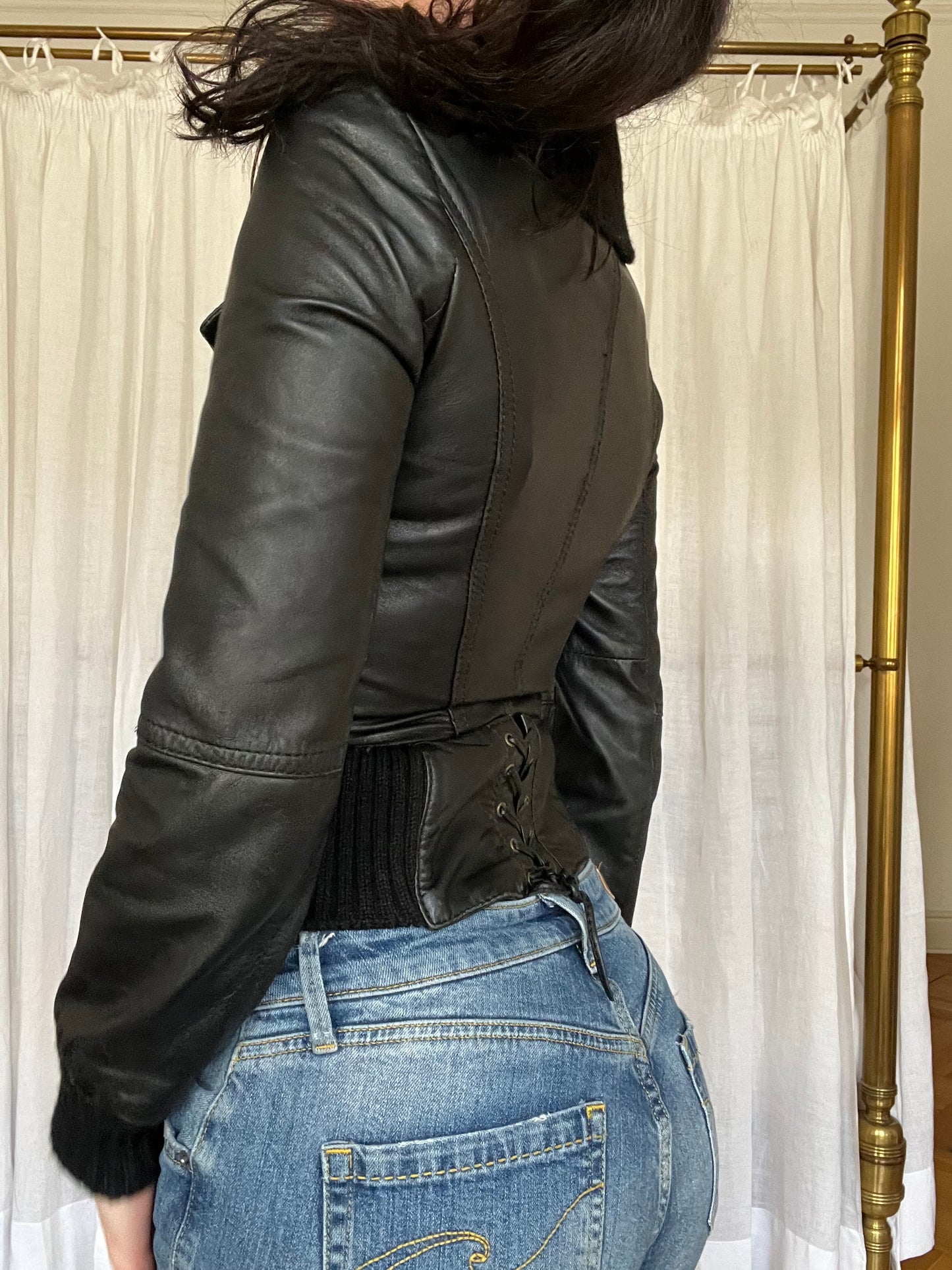 black leather jacket with lacing