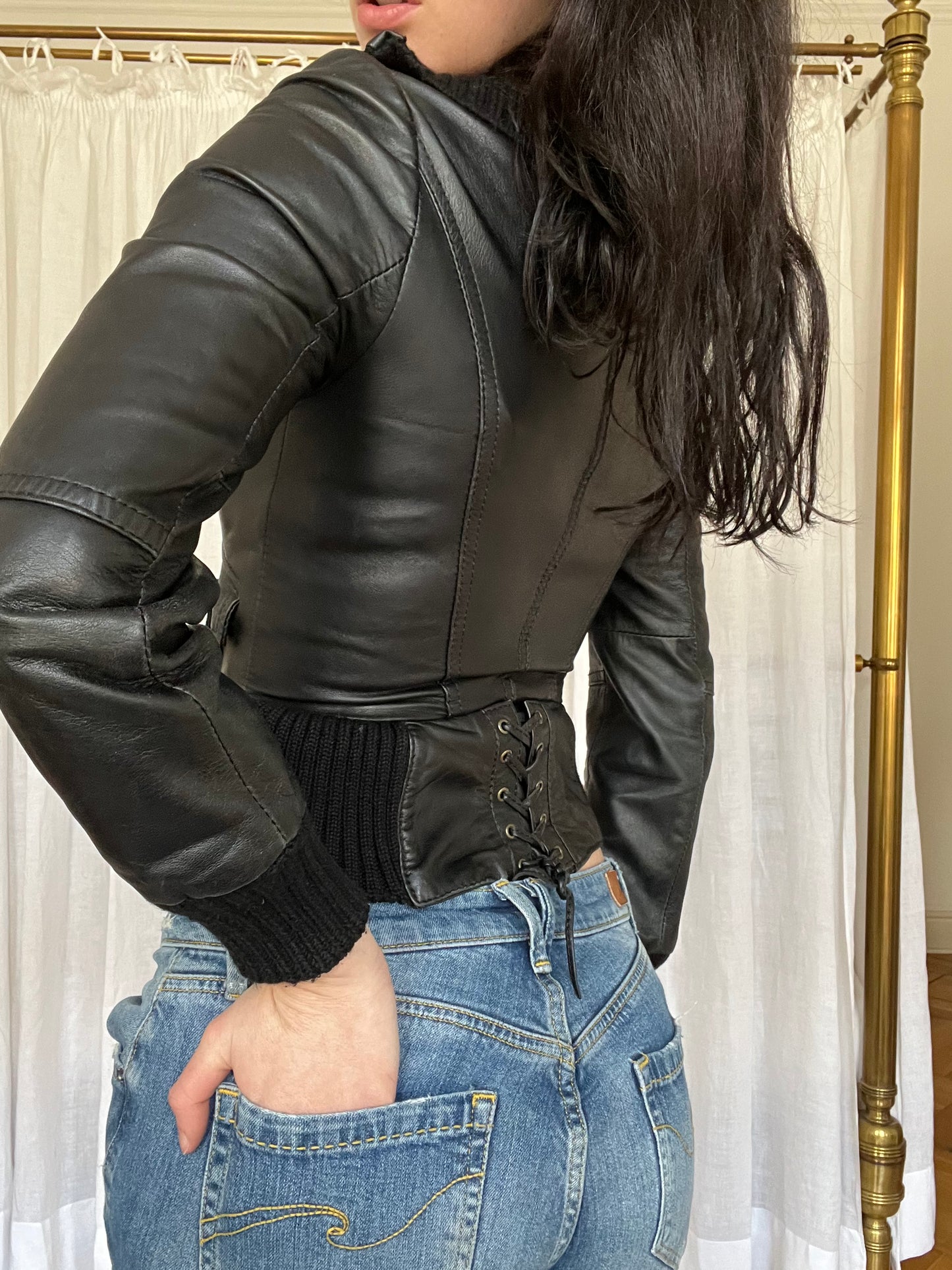 black leather jacket with lacing