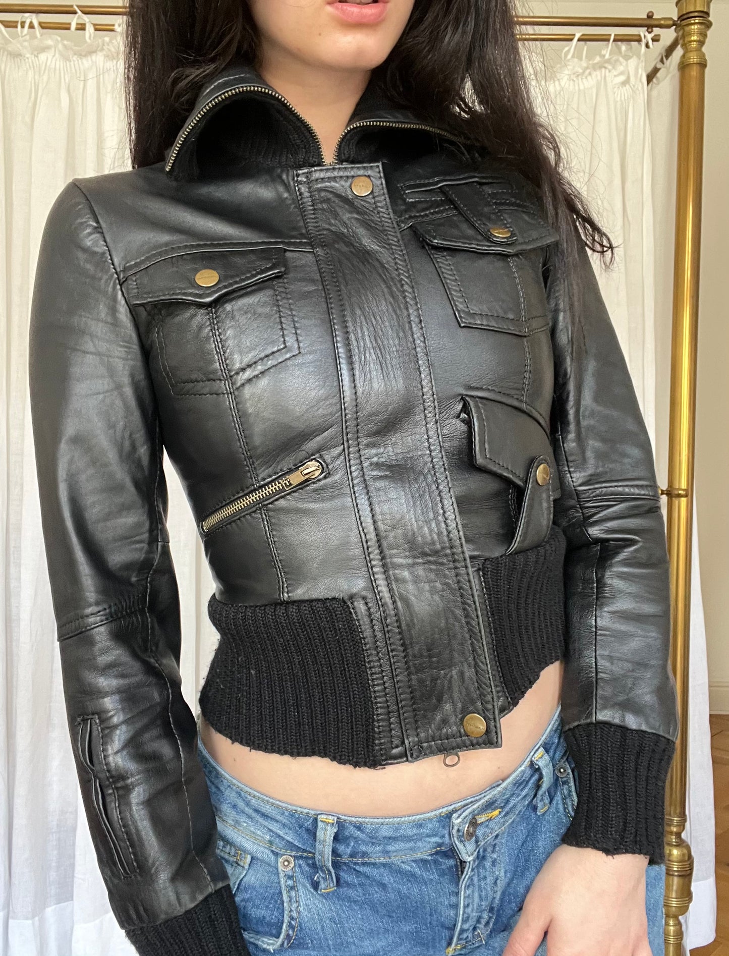 black leather jacket with lacing