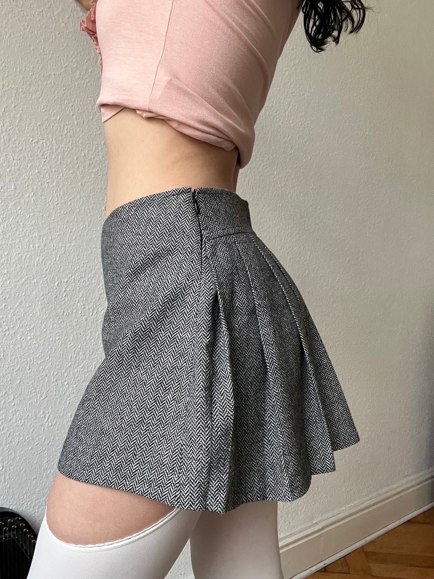 Wool pleated miniskirt