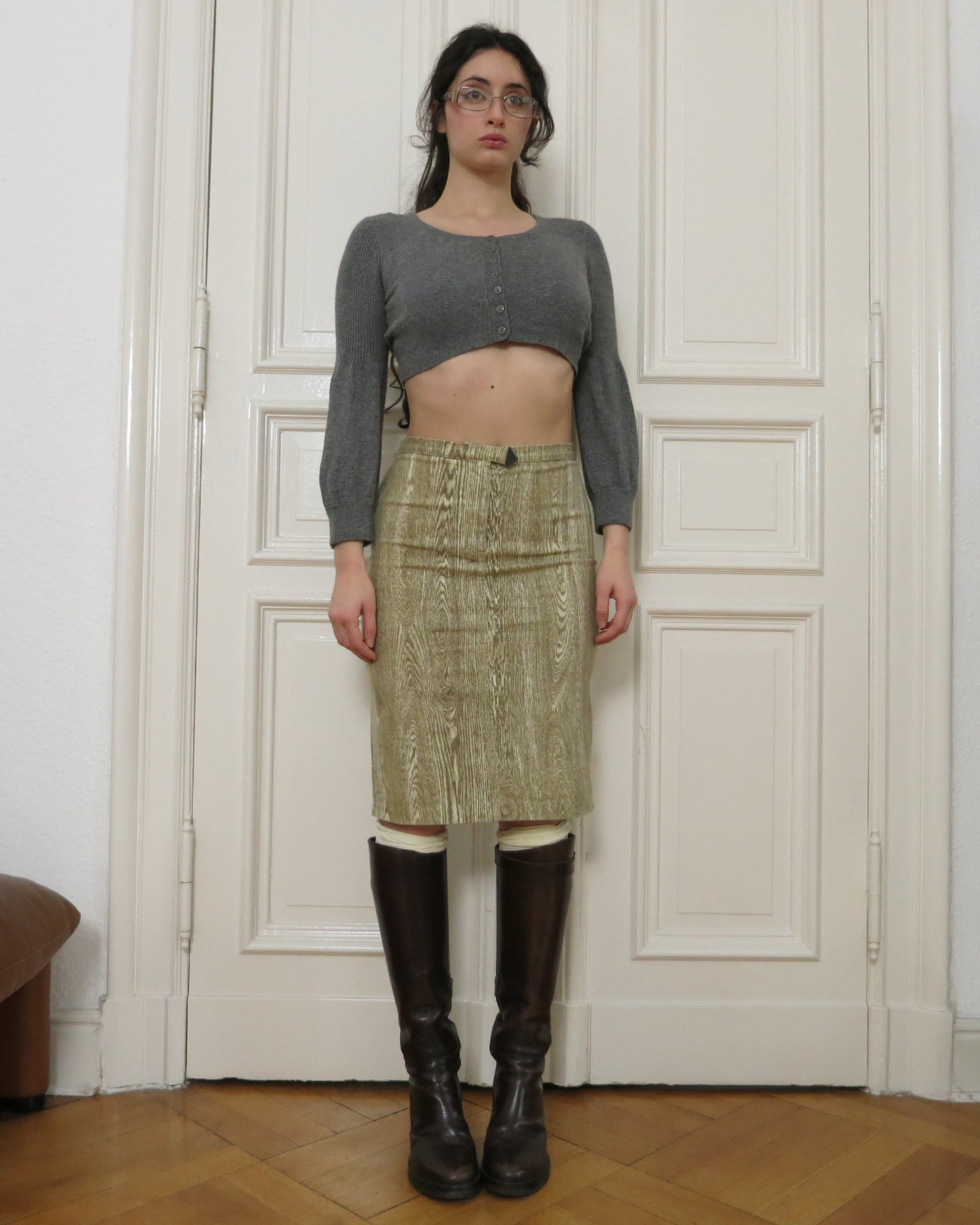 Wood print midiskirt