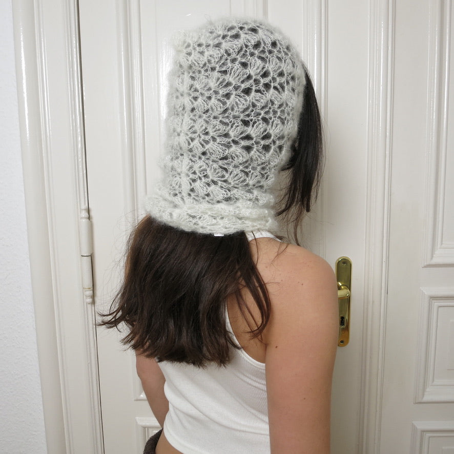 mođđe studio ~ lace mohair balaclava in white