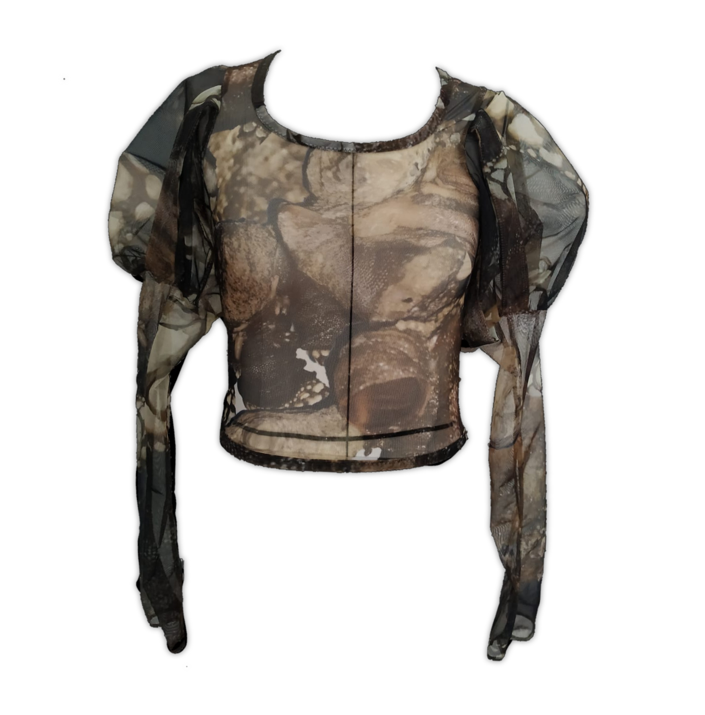 Paned sleeve mesh top, size XS