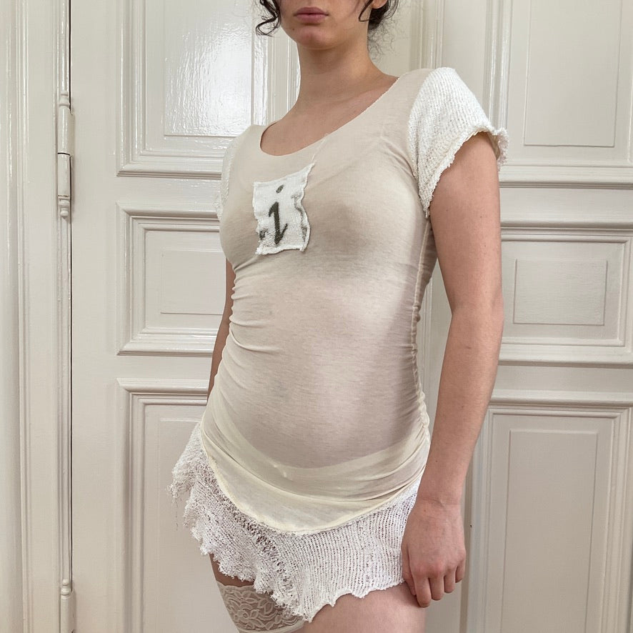 "i" minidress with knit details