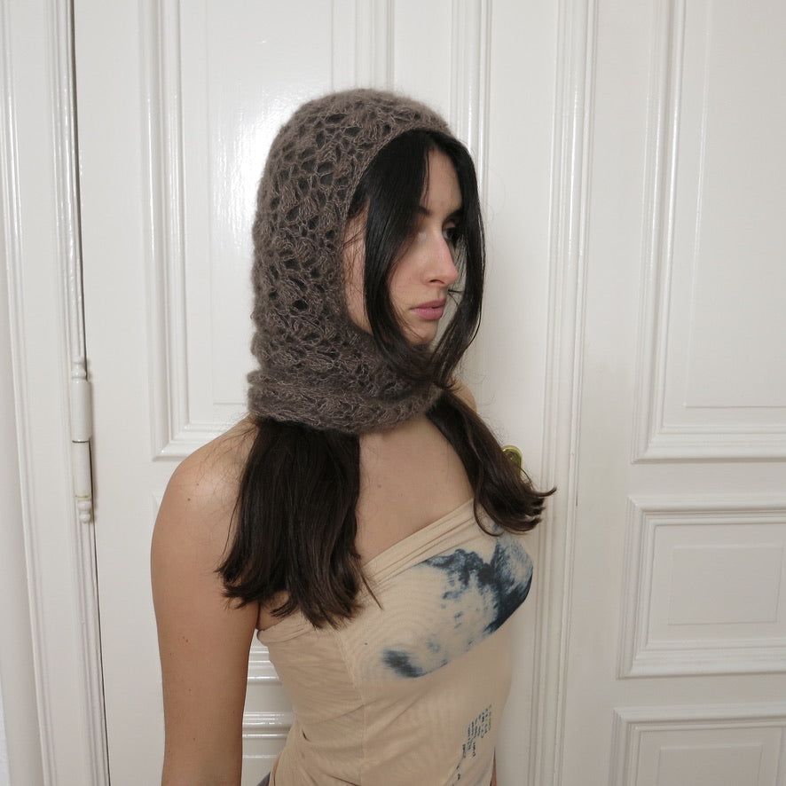 mođđe studio ~ lace mohair balaclava in brown