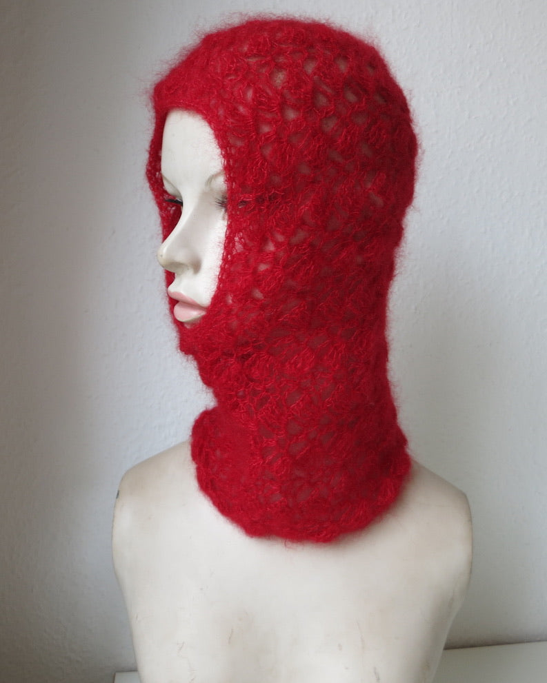 mođđe studio ~ lace mohair balaclava in red