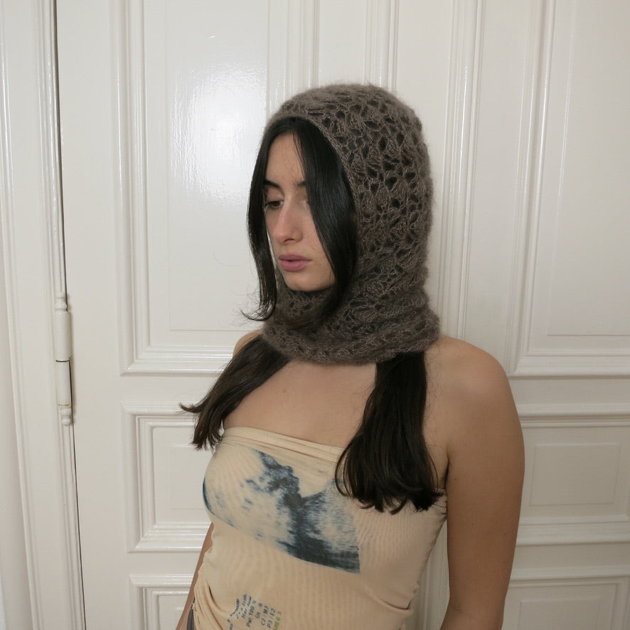 mođđe studio ~ lace mohair balaclava in brown