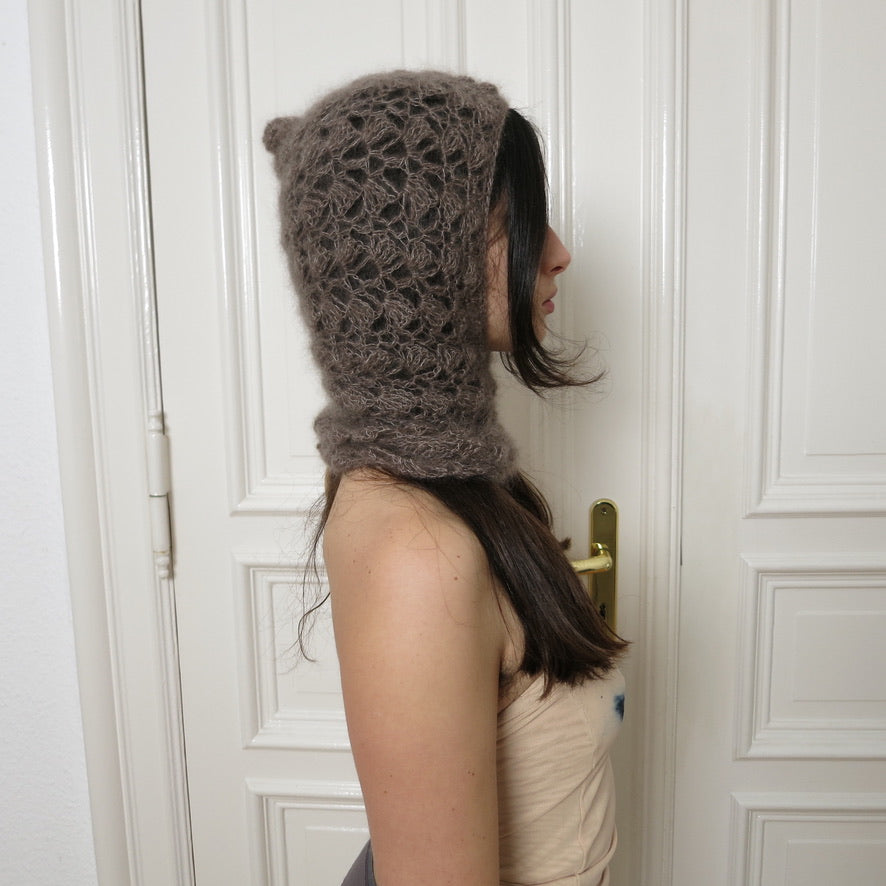 mođđe studio ~ lace mohair balaclava in brown