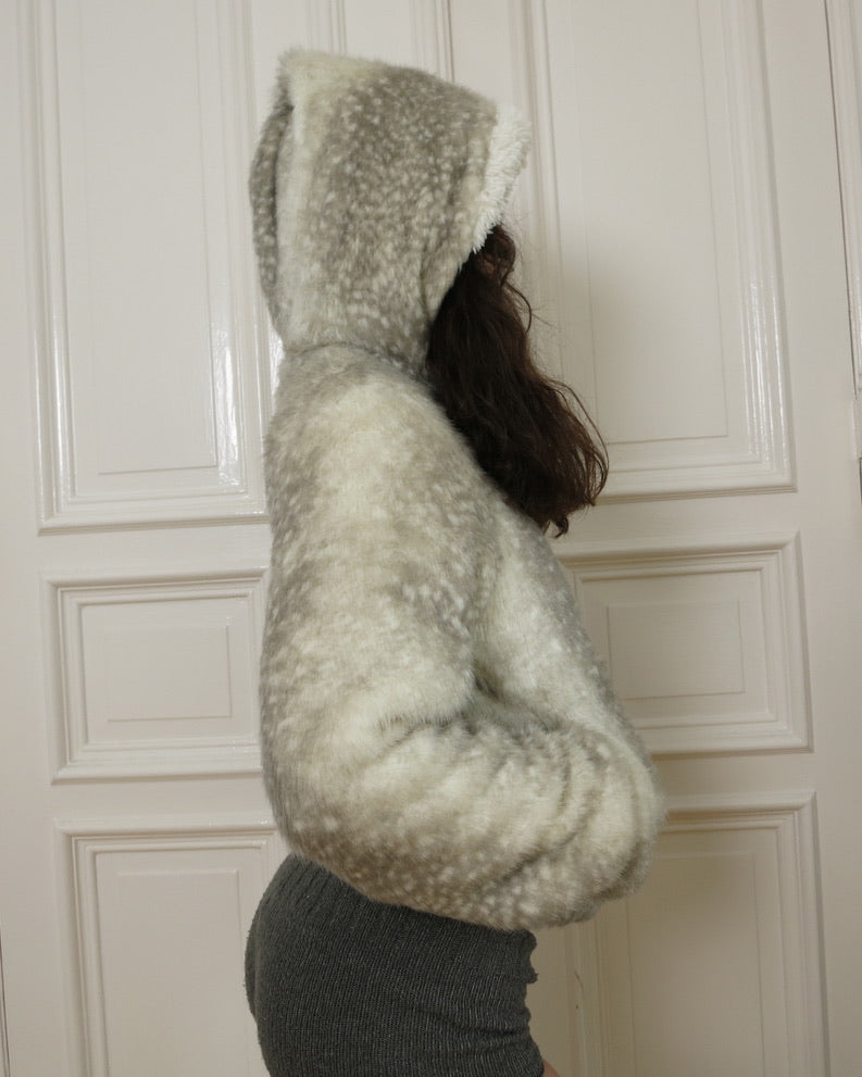 Faux fur spotted seal hoodie