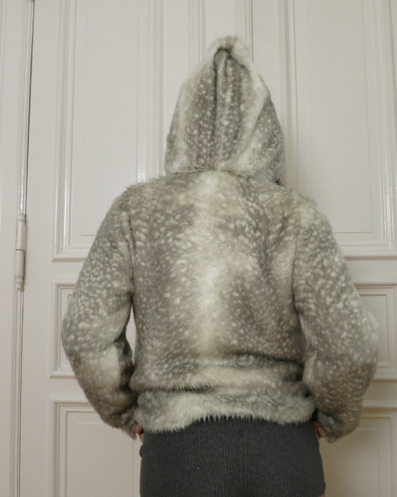 Faux fur spotted seal hoodie