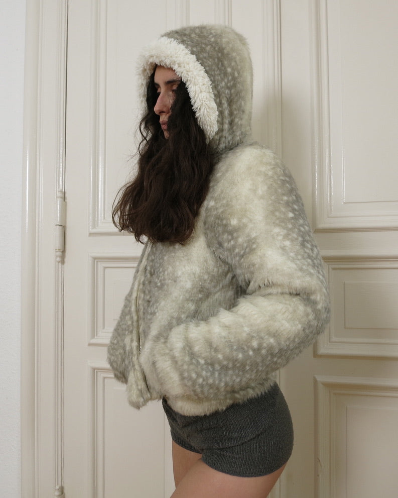 Faux fur spotted seal hoodie