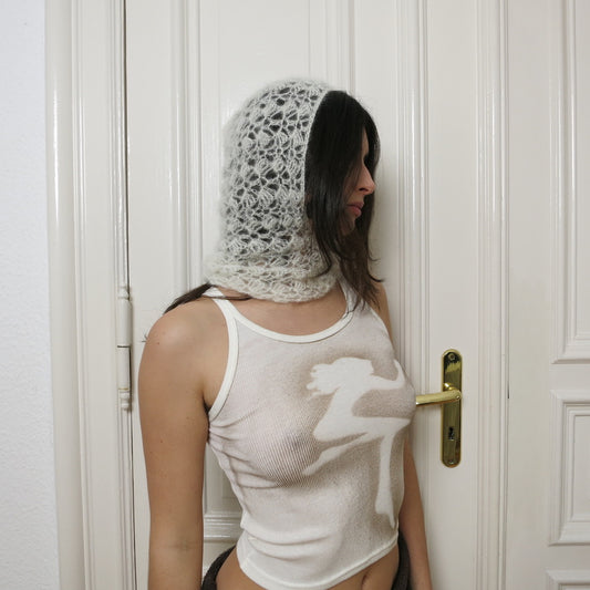 mođđe studio ~ lace mohair balaclava in white