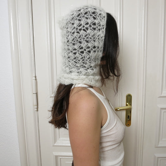 mođđe studio ~ lace mohair balaclava in white