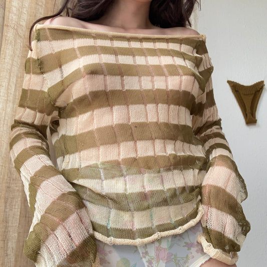 eithne ~ green and beige striped longsleeve