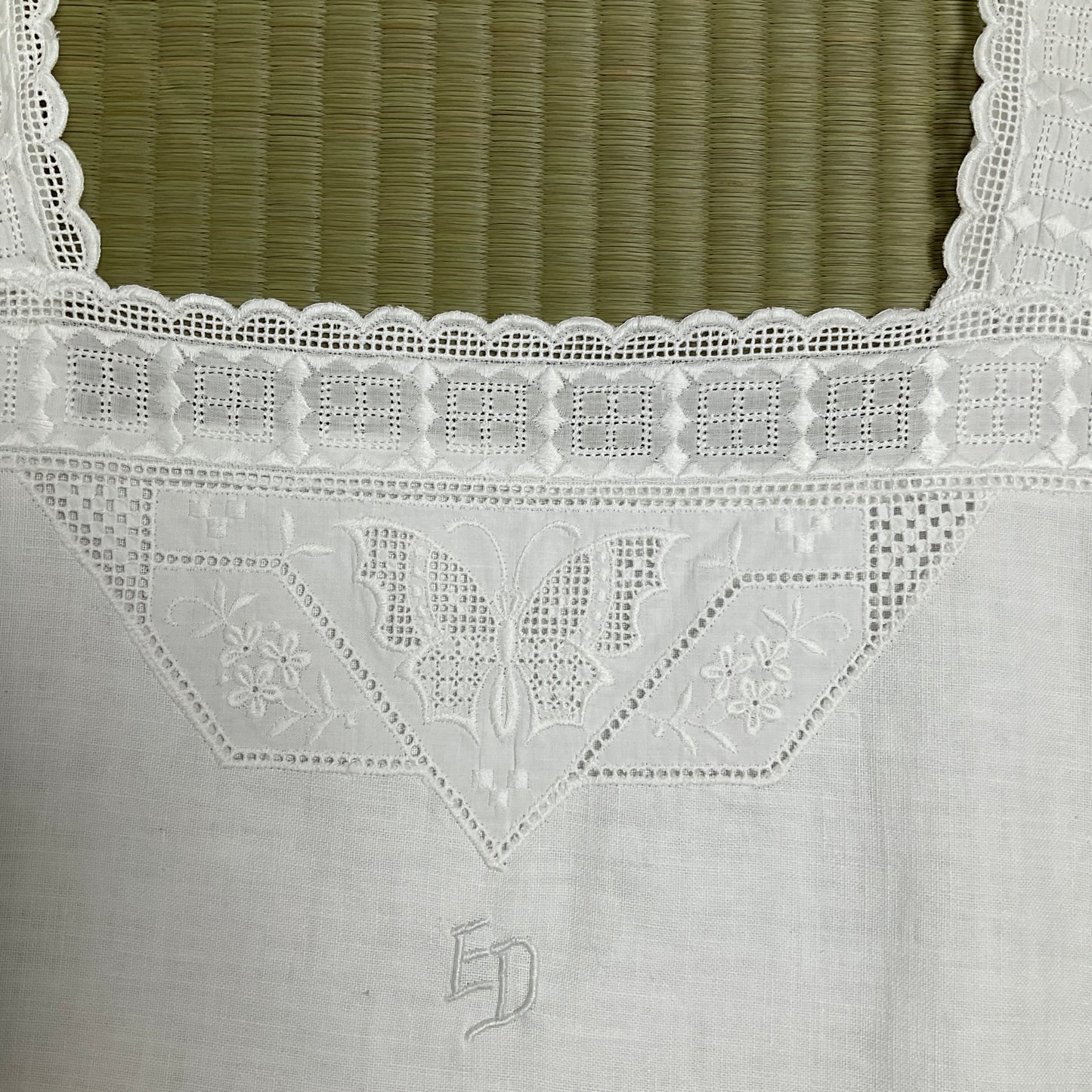 antique nightgown with exquisite butterfly embroidery