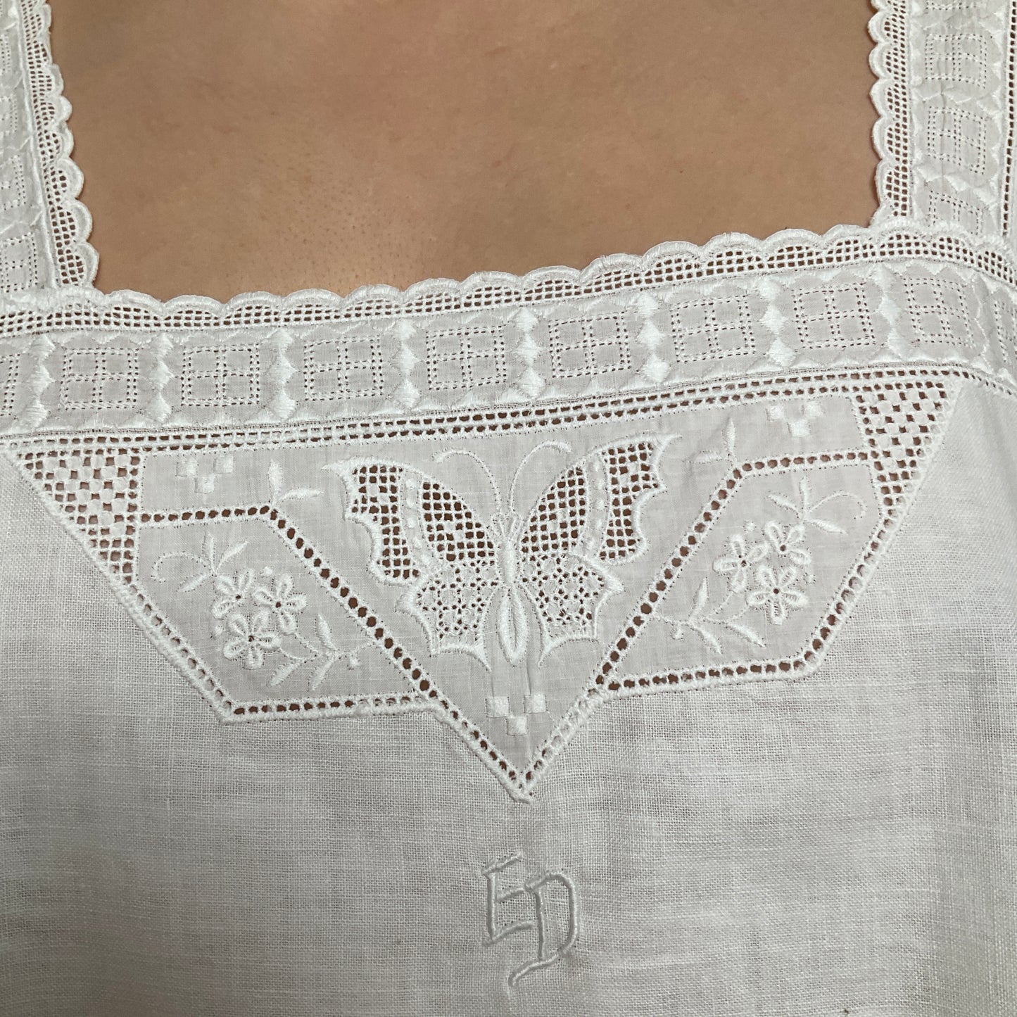 antique nightgown with exquisite butterfly embroidery